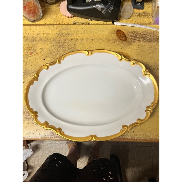 Hutschenreuther Other - Hutschenreuther Selb Bavaria Germany Oval Serving Platter White Gold Gilt Rim